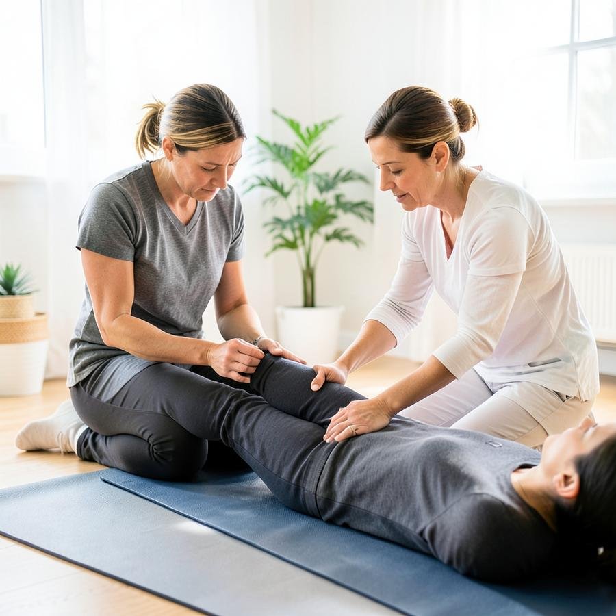 Leg massage and guided stretching session at home